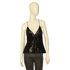 Diane Von Furstenberg DVF West Black Fully Sequined Silk Camisole Blouse Top 8