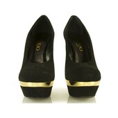 RODO Black Suede Gold Platform Pumps Stiletto Heel sz 36.5 Shoes w. Box