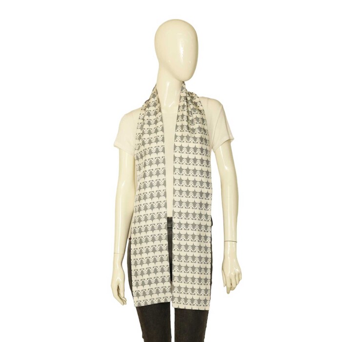 Thomas Wylde Gray with Skulls Print Long Scarf Wrap Foulard