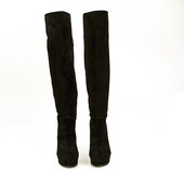 Lanvin Black Suede Knee Height Boots High Heels Platform Shoes size 37