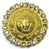 Versace Vintage Medusa Head Shank Button with Clear Crystal Beads Trim