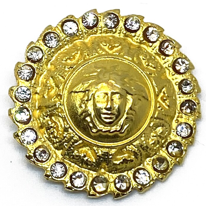 Versace Vintage Medusa Head Shank Button with Clear Crystal Beads Trim