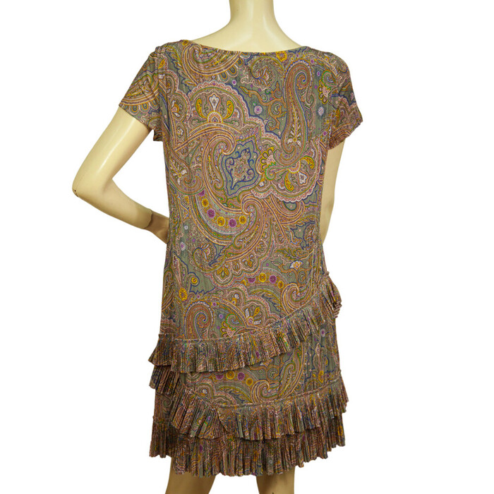 ETRO Multicolor Paisley Print Short Sleeve Ruffled Mini Pleats Mini Dress 40