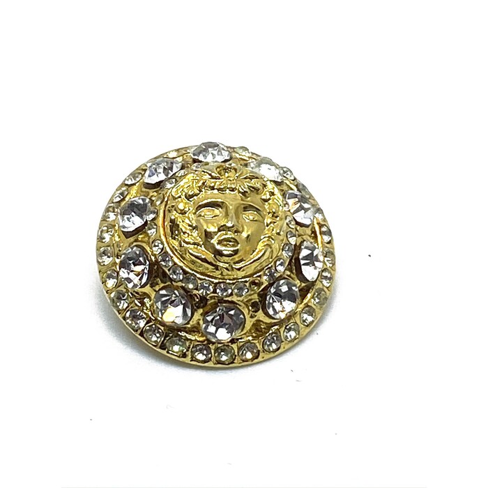 Versace Vintage Medusa Head Shank Dome Button with 3ple Clear Crystal Beads Trim