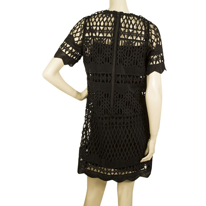 Kendall + Kylie Black Perforated Mini Length Short Sleeves dress Sz S