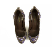 Louis Vuitton Oh Really Purple Sequins Glitter Lock Platform Peep Toe Pumps 37