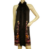 Roberto Cavalli Black Floral Printed 100% Silk Midi Dress Ruffled 40