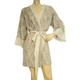 Monaco Gray 100% Jacquard Cotton Open Front w. Belt Cardigan Kimono Cardi