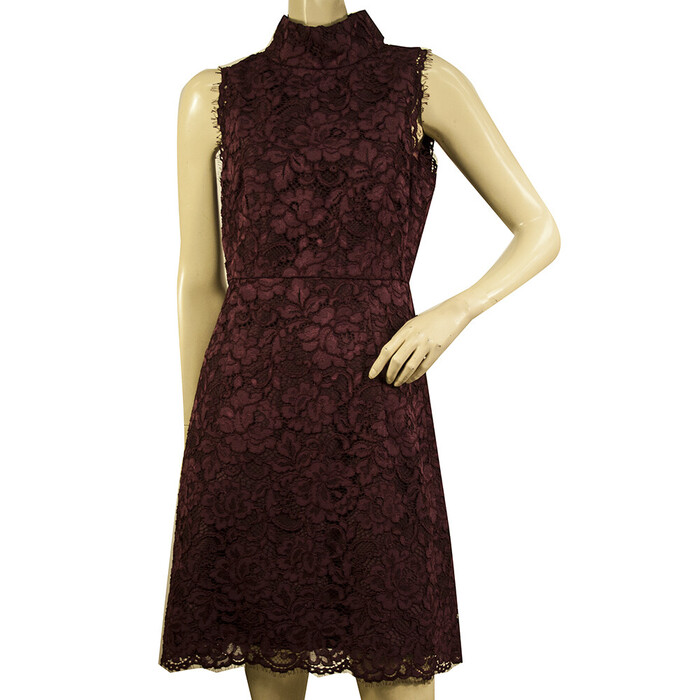 Ted Baker Burgundy Lace Sleeveless High Neck Knee Length Dress size 2