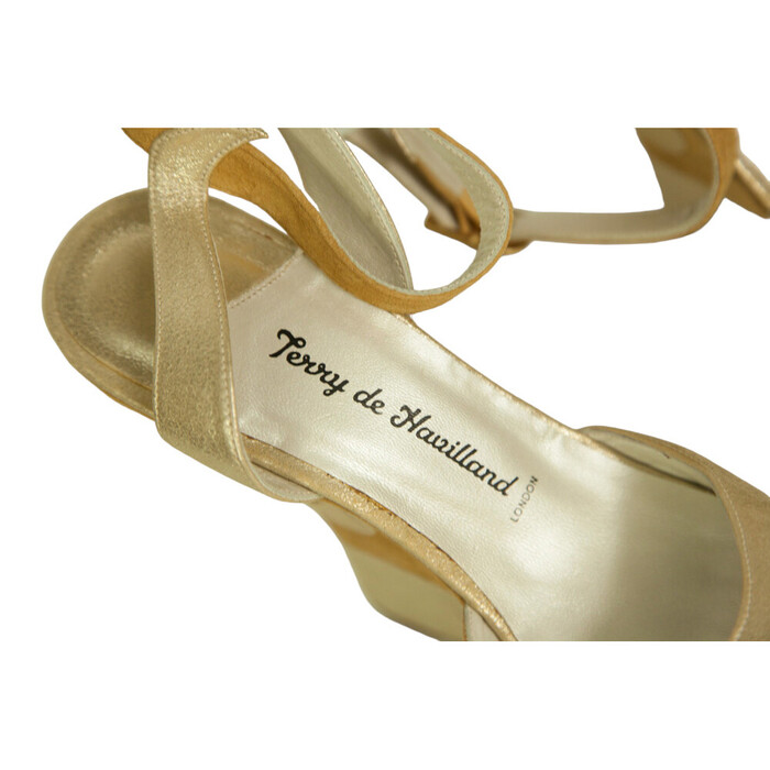 Terry De Havilland Iconic Margaux Beige Suede Gold Wedges Platform Sandals 40