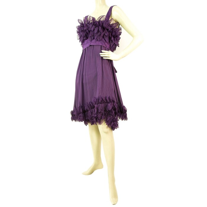 Elie Saab New Purple Silk Ruffled Knee Length Cocktail Evening dress sz 44