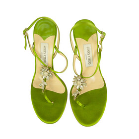 Jimmy Choo Green Crystal Flower Thong Sandals Slim Heel Strappy Shoes 39.5