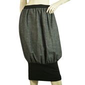 Ioanna Kourbela Gray Balloon Below Knee Length Skirt w. Black Trim