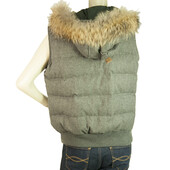 Gray Woolen Zipper Front Sleeveless Vest Jacket with Hood size L