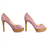 Brian Atwood Pink Purple Suede Open Toe Pumps Slim High Wooden Heels Shoes sz 37