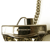 Givenchy Large Shark Tooth Pendant Silver Tone Chain Necklace with crystals