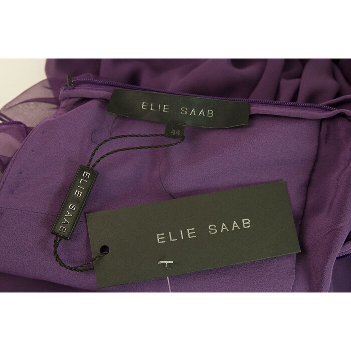 Elie Saab New Purple Silk Ruffled Knee Length Cocktail Evening dress sz 44