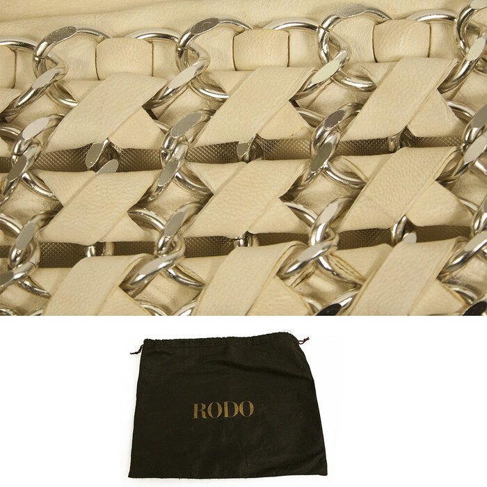 RODO off white intertwined leather with silver chains clutch bag Handbag