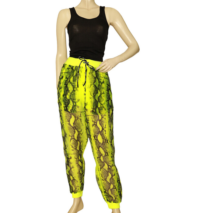 OFF-WHITE VIRGIL ABLOH NEON Yellow Snake Chiffon Track Pants Trousers size 36