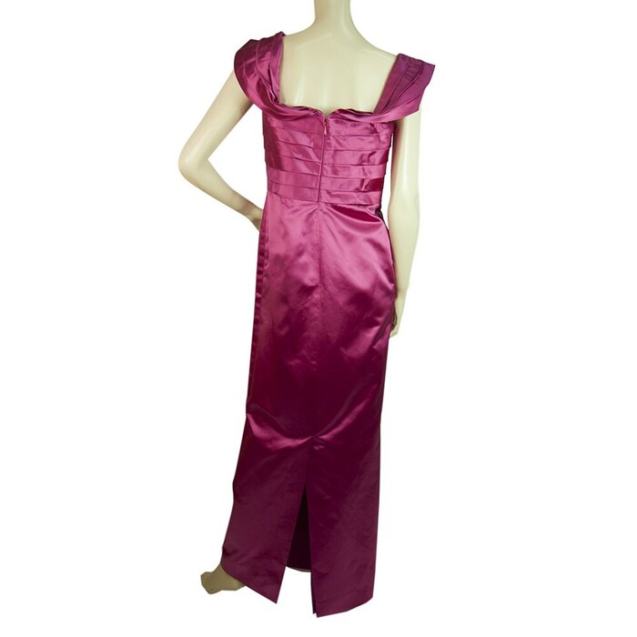 Enrico Coveri Fuchsia 100% Silk Off Shoulders Maxi Evening Gown Dress size 44