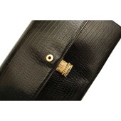 Gianfranco Ferre Black Lizard Leather Flap Top Clutch Bag Goldtone Lion Paw