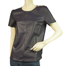 Armani Exchange Purple Faux Leather Front w. Zipper T- Shirt Top Size S/ P