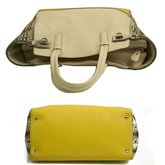 Salvatore Ferragamo cream & yellow leather plus snakeskin tote shopper bag
