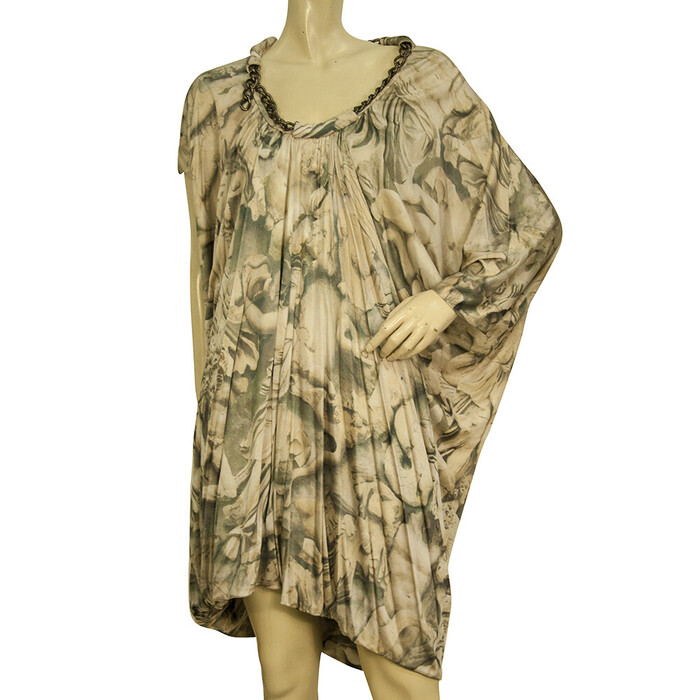 Alexander McQueen ancient gods print mini dress with chain at round collar 40 IT