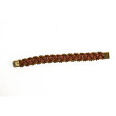 Swarovski Orange Red Crystals  Brown Leather Braided Bracelet