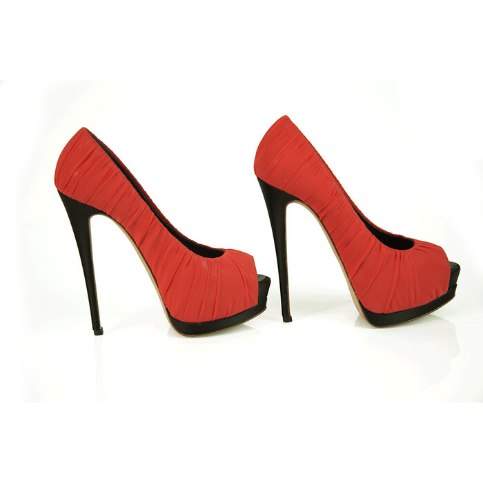 Giuseppe Zanotti Coral Red Silk Fabric Black High Heels Peep Toe Pumps sz 37