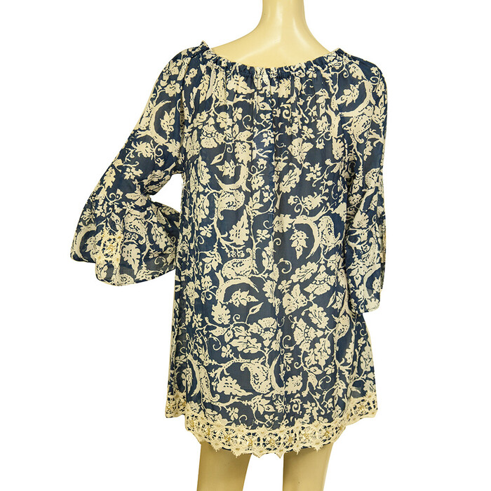 Joyce & girls Silk Blue Paisley Cream Lace Tunic Kaftan Cover Up Dress size S