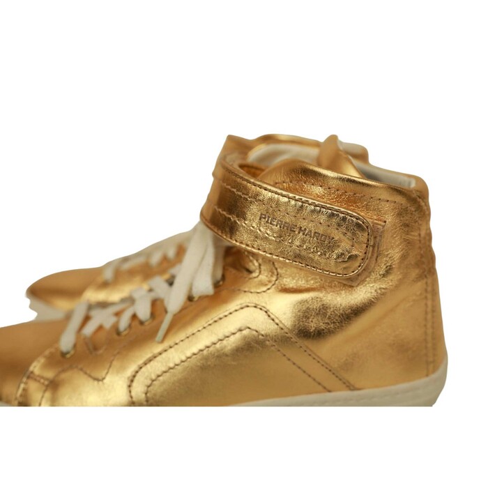 Pierre Hardy  Gold Leather Sneakers High Top Lace Up Strap Trainers Shoes 40