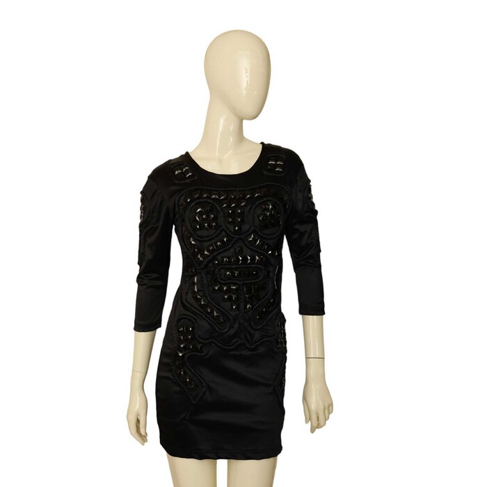 KIX Black Pyramid Studs 3/4 Sleeve Short Bodycon Mini Dress size M