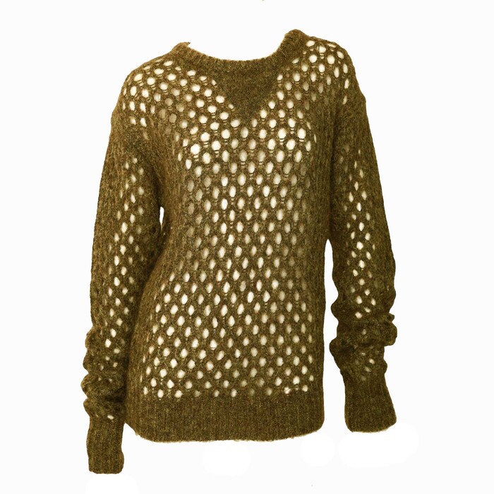 Isabel Marant Green Beige Woolen Mohair Open Knit Perforated Sweater Top size 38