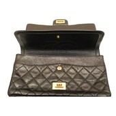 Chanel 2.55 Reissue 225 Double Flap Bag in Black with gold tone hardware small