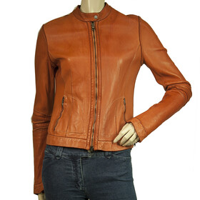 Preview Genuine Real Leather Cinnamon Brown Zipper front biker Jacket Size 42