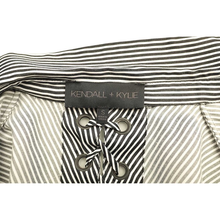 Kendall + Kylie Black & White Striped Button Down Shirt Tie Ribbon Back size S