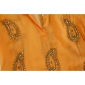 A ce soir Orange Silk Paisley Sequins Blouse Tunic Kaftan Cover Up Top sz S