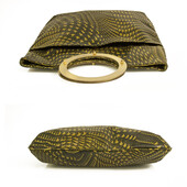 Angelo Marani Green Snake Pattern Canvas Gold Tone Ring Bag Handbag