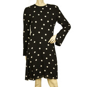 Saint Laurent black viscose long-sleeve polka-dot Crêpe mini dress