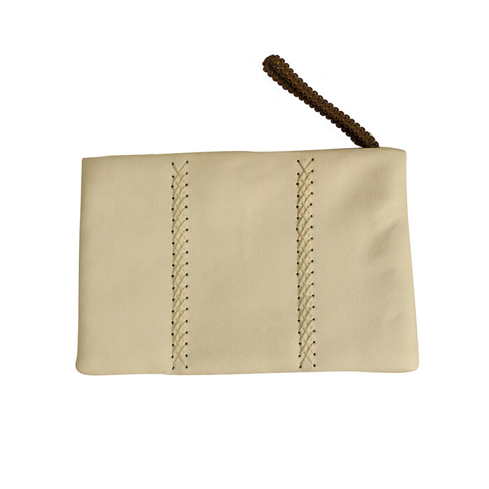 Callista Crafts off white leather with brown braided wristlet clutch bag handbag