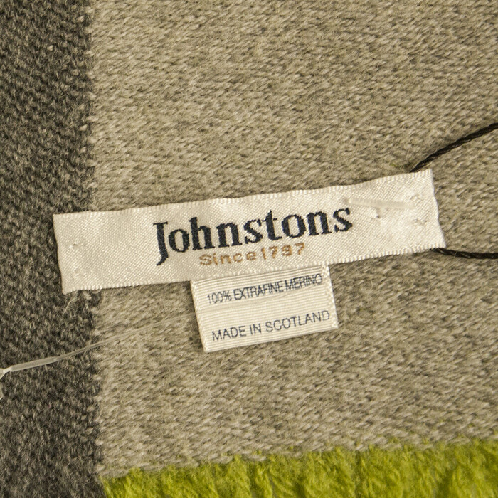 Johnstons Purple Gray Green 100% Merino Fringes Long Wool Scarf Wrap Cache Col