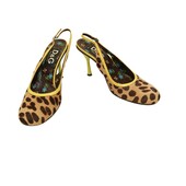 Dolce & Gabbana D&G Leopard Calf Hair Yellow Trim Heels Slingback Mules Shoes 38