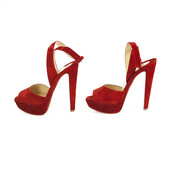 Christian Louboutin Louloudance Red Suede Platform Red Sole Sandal Heels 37,5eu