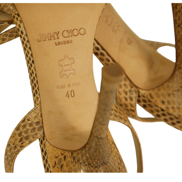 Jimmy Choo Jasmin Beige Watersnake Leather Slingback Sandals Strappy Heels 40