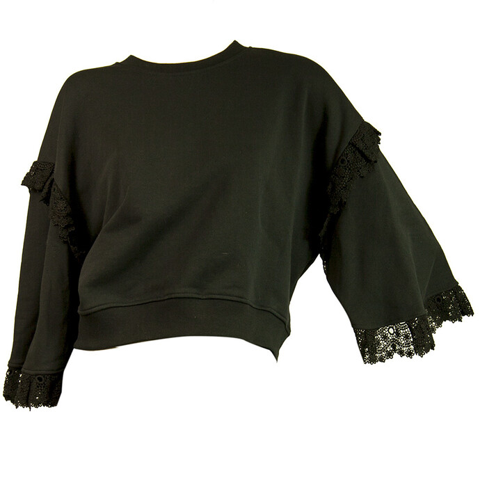 MSGM Black Long Wide Sleeves w. Lace Cotton Crop Top Sweater size S