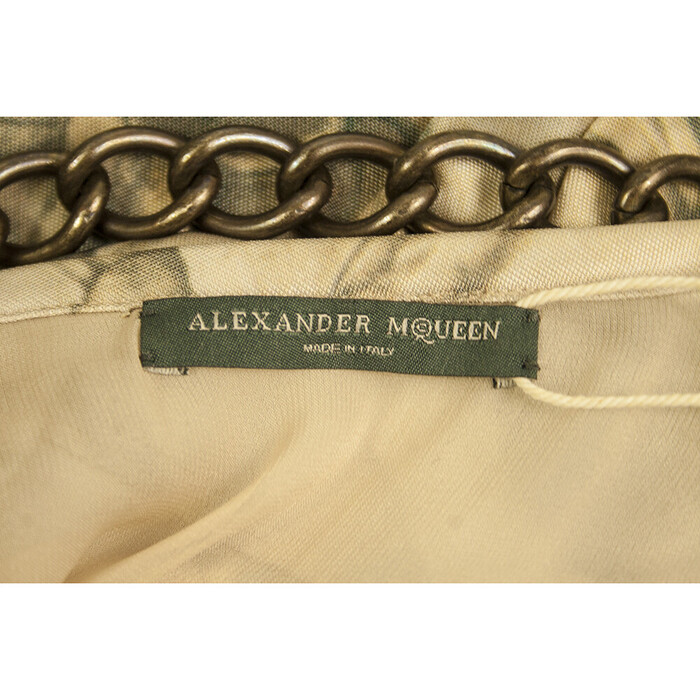 Alexander McQueen ancient gods print mini dress with chain at round collar 40 IT
