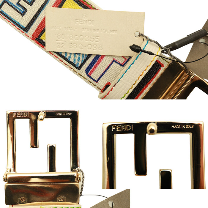 Fendi Multicolor  & White Coated Canvas FF Zucca Reversible Waist BELT 80/32 New