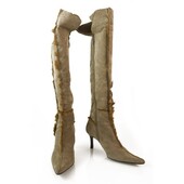 Cesare Paciotti Taupe Suede Sheepskin Leather Boots Slim heels Pointed Toe 39