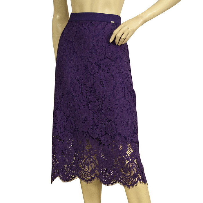 Gaudi Purple Cotton Lace Scalloped Hem Below Knee Skirt Size 48